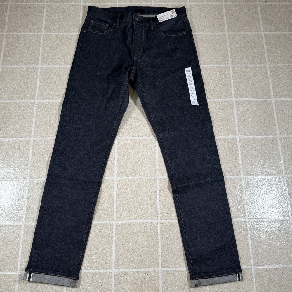 NWT Uniqlo Stretch Selvedge Slim-Fit Jeans in Blue Raw Denim - Size 32 x 34